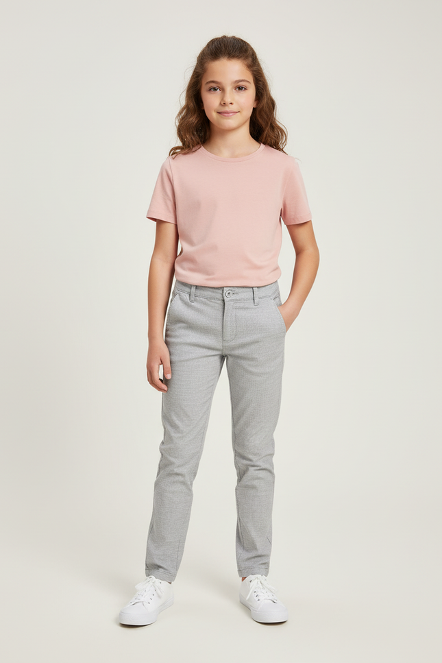 Pantalon Chino Gris Coton Ajusté Fille Décontracté