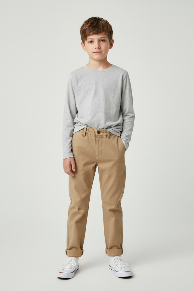 Pantalon Chino Beige Coton Droit Confort Garçon