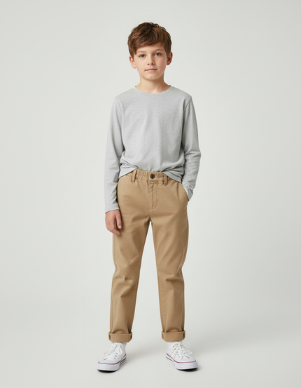 Pantalon Chino Beige Coton Droit Confort Garçon