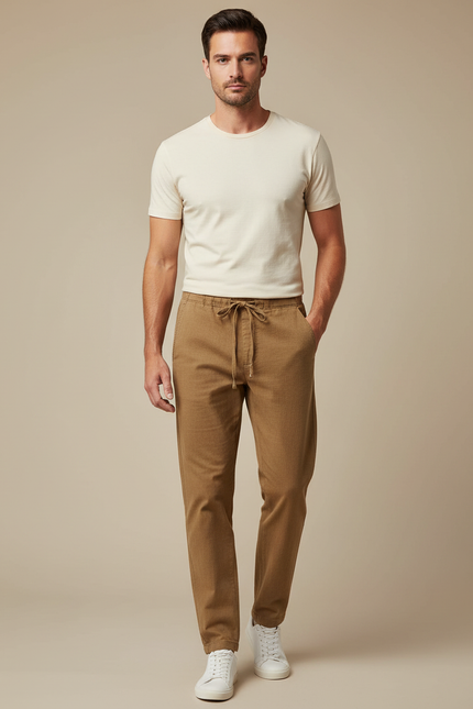 Pantalon Chino Taille Elastique Homme - Marron Gabardine