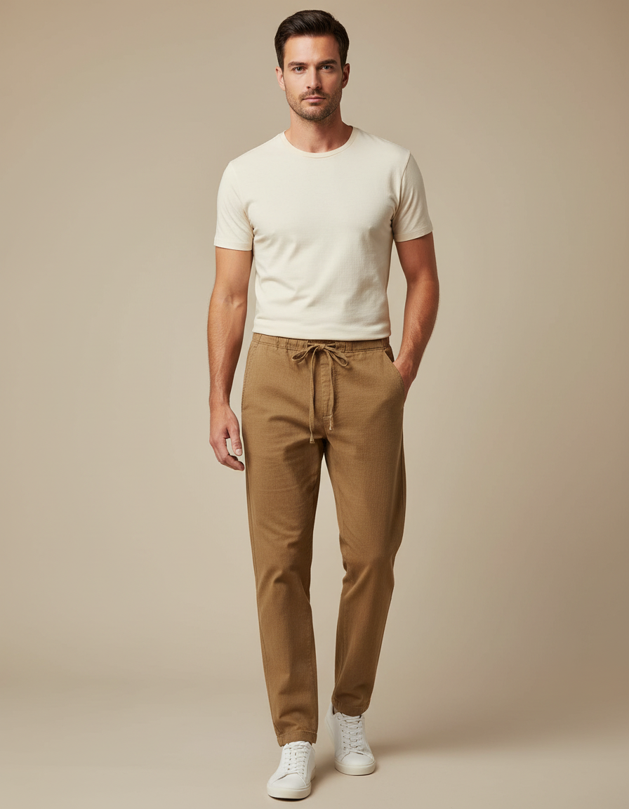 Pantalon Chino Taille Elastique Homme - Marron Gabardine