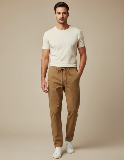 Pantalon Chino Taille Elastique Homme - Marron Gabardine