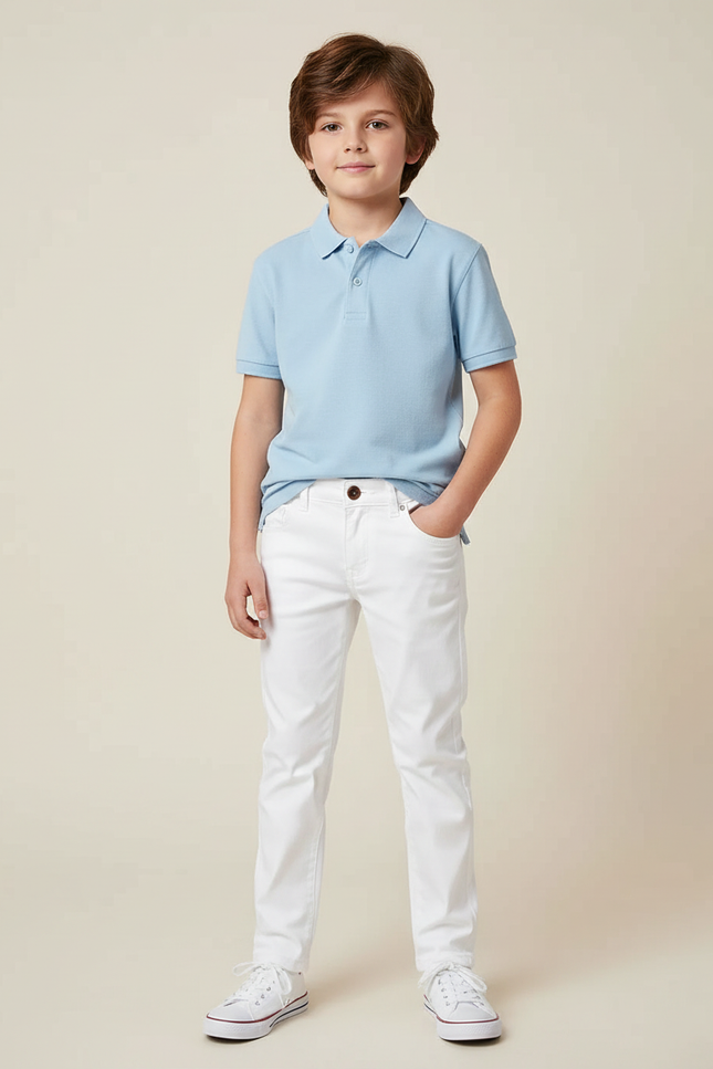Pantalon Chino Blanc Coton Slim Garçon Élégant