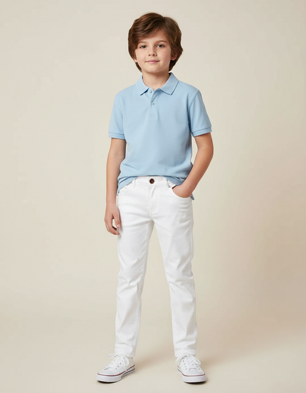 Pantalon Chino Blanc Coton Slim Garçon Élégant