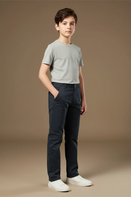 Pantalon Chino Garçon Bleu Marine Droit - Gabardine