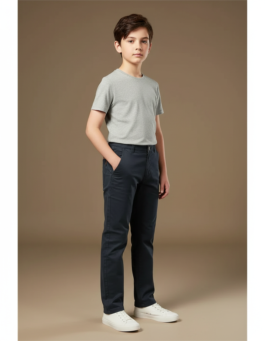 Pantalon Chino Garçon Bleu Marine Droit - Gabardine