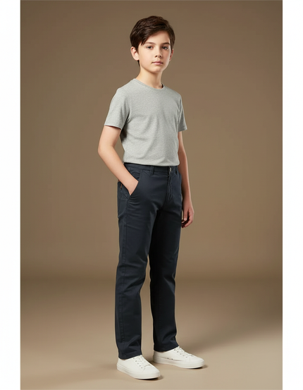 Pantalon Chino Garçon Bleu Marine Droit - Gabardine