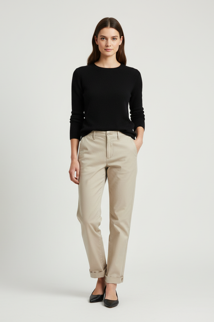 Pantalon Chino Femme Beige Tapered - Gabardine