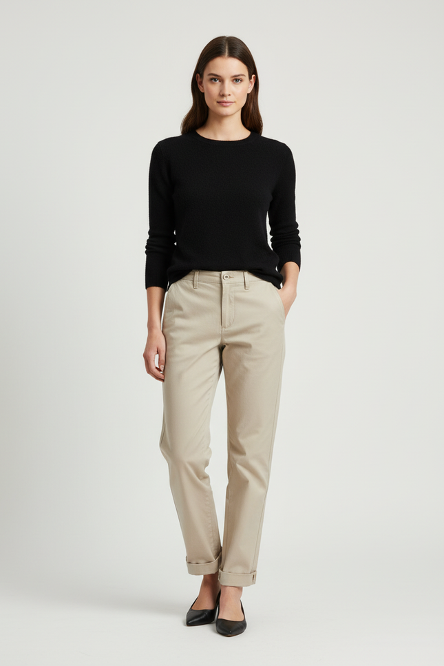 Pantalon Chino Femme Beige Tapered - Gabardine
