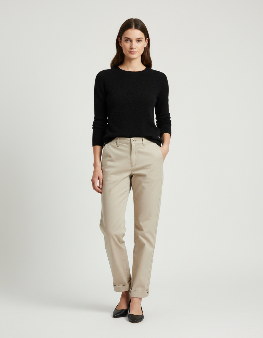 Pantalon Chino Femme Beige Tapered - Gabardine