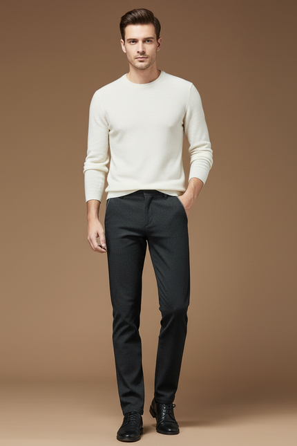 Pantalon Chino Gris Slim Élégant Hiver Homme - Laine