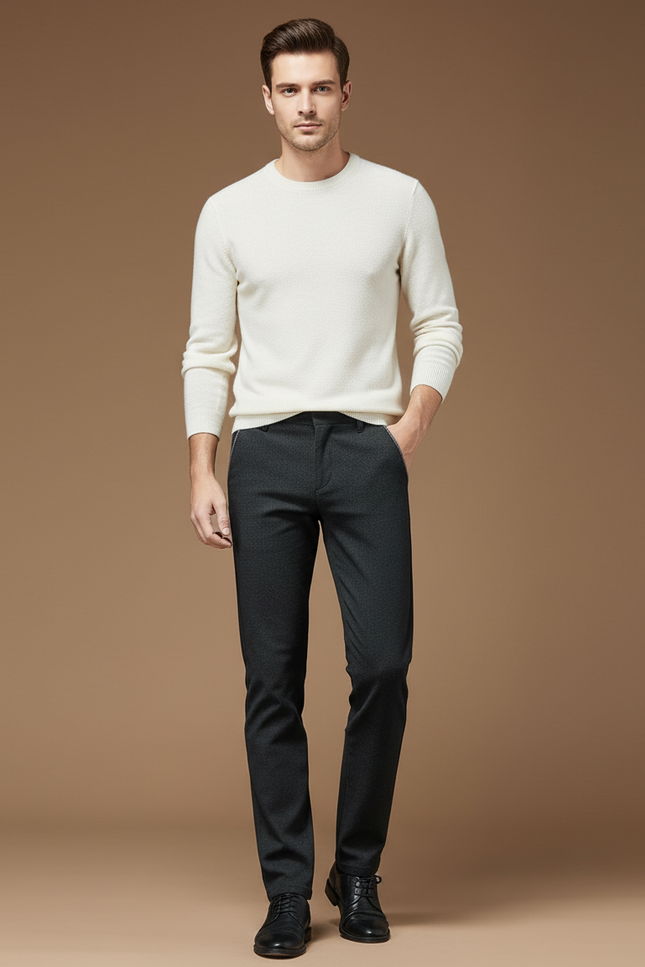 Pantalon Chino Gris Slim Élégant Hiver Homme - Laine