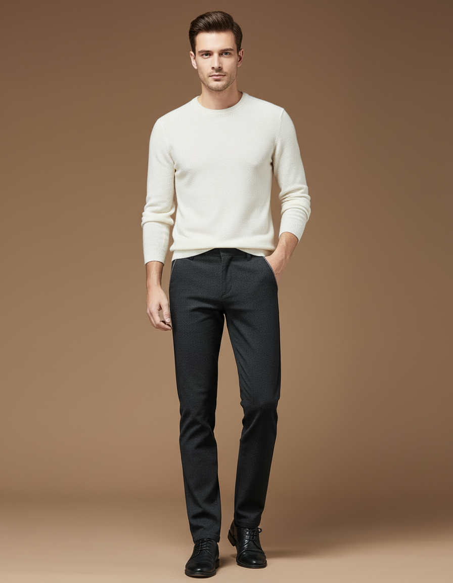 Pantalon Chino Gris Slim Élégant Hiver Homme - Laine