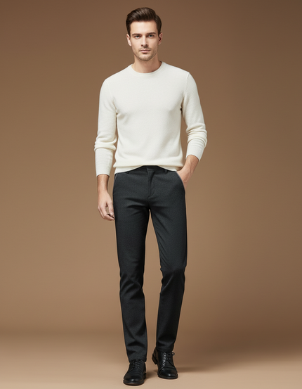 Pantalon Chino Gris Slim Élégant Hiver Homme - Laine