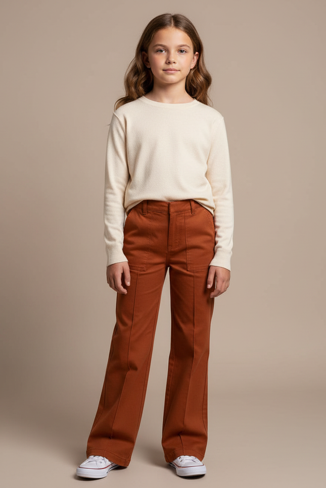 Pantalon Chino Marron Évasé Coton Enfant Décontracté