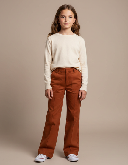 Pantalon Chino Marron Évasé Coton Enfant Décontracté