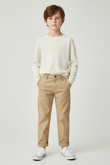 Pantalon Chino Beige Coton Décontracté Droit Garçon