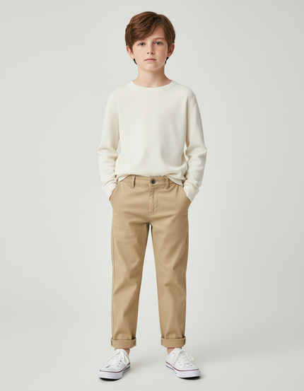 Pantalon Chino Beige Coton Décontracté Droit Garçon