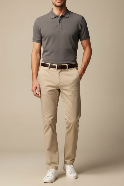 Pantalon Chino Beige Coton Coupe Droite Homme