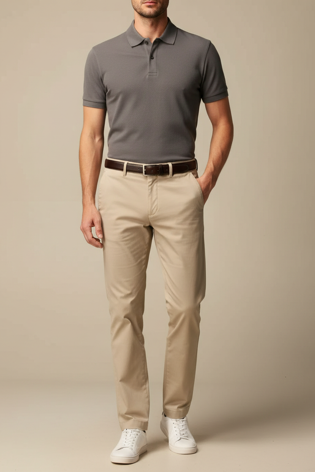 Pantalon Chino Beige Coton Coupe Droite Homme