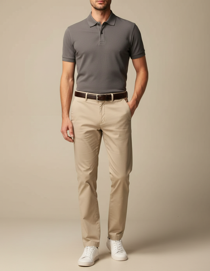 Pantalon Chino Beige Coton Coupe Droite Homme