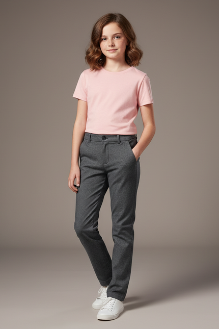 Pantalon Chino Gris Fille Coupe Droite Coton