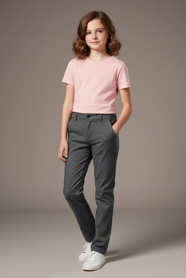 Pantalon Chino Gris Fille Coupe Droite Coton
