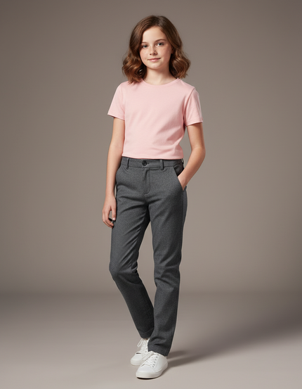 Pantalon Chino Gris Fille Coupe Droite Coton