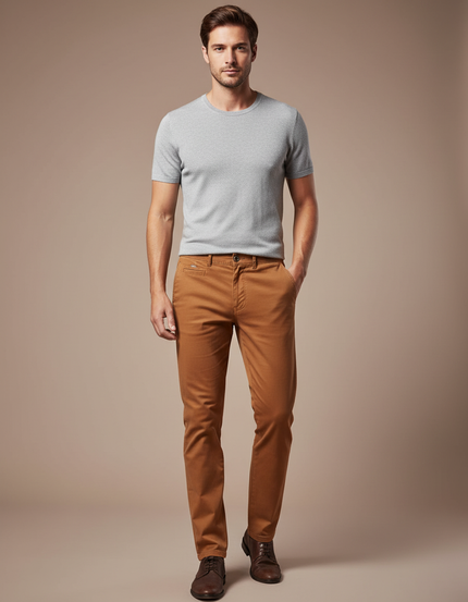 Pantalon Chino Marron Décontracté Coton Stretch Homme