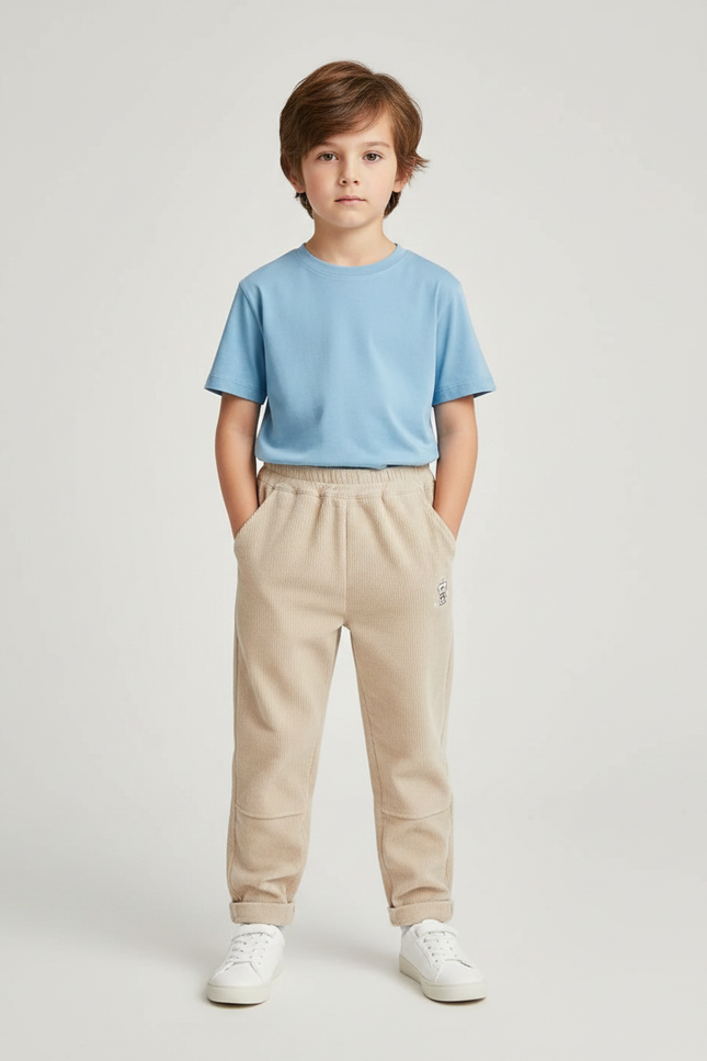 Pantalon Chino Beige Côtelé Décontracté Enfant Doublé - Cordé