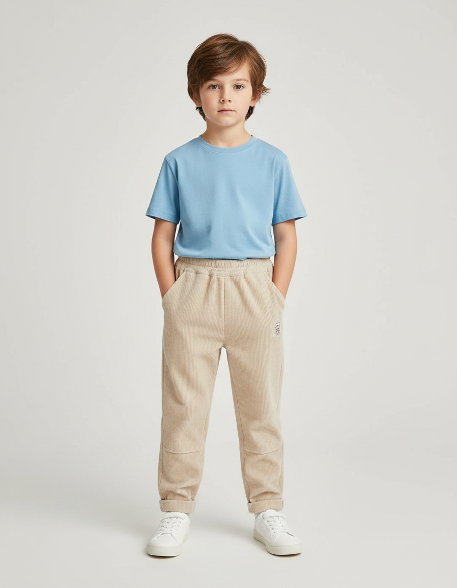 Pantalon Chino Beige Côtelé Décontracté Enfant Doublé - Cordé