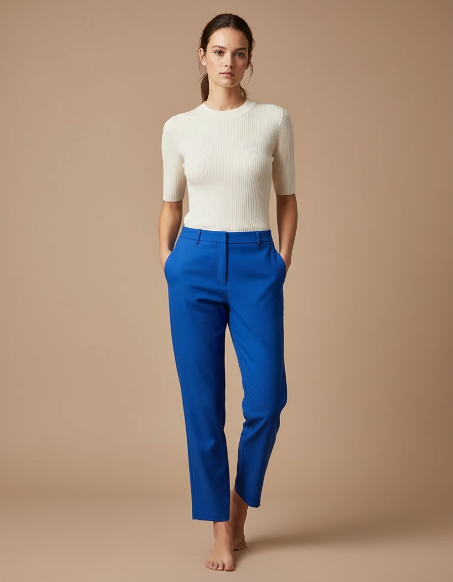 Pantalon Chino Femme Bleu Electrique - Polyester