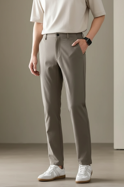 Pantalon Chino Homme Gris Slim Confortable Décontracté Élégant - Gabardine