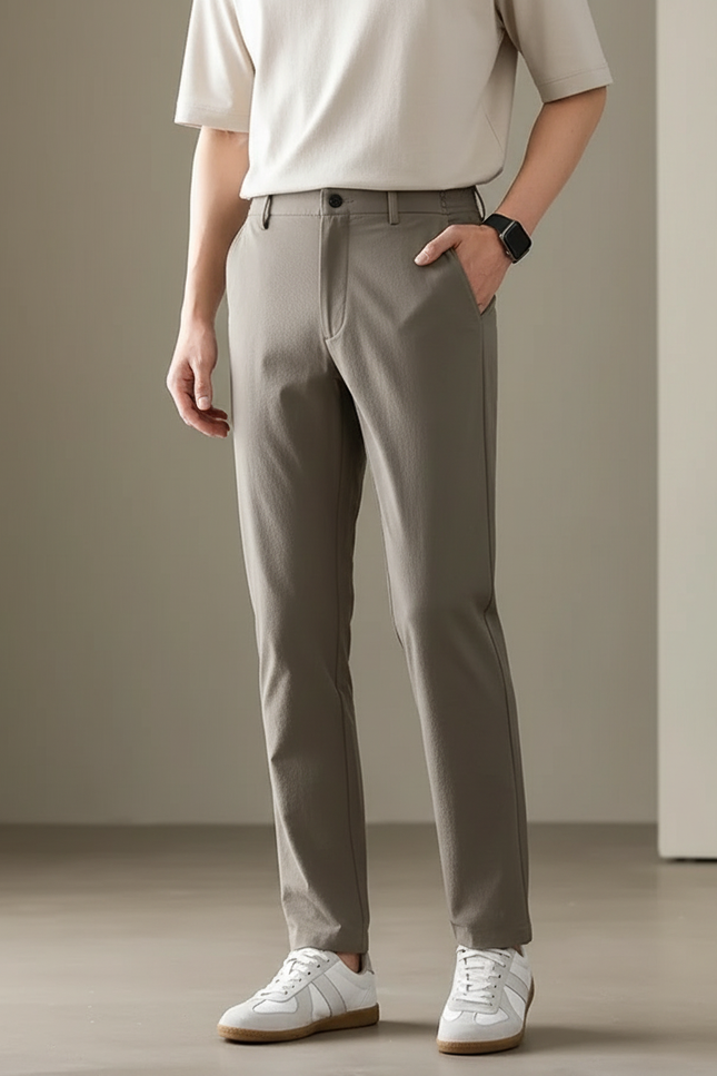Pantalon Chino Homme Gris Slim Confortable Décontracté Élégant - Gabardine