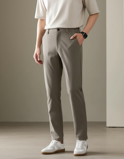 Pantalon Chino Homme Gris Slim Confortable Décontracté Élégant - Gabardine