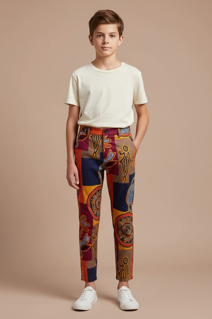 Pantalon Chino Imprimé Ethnique Multicolore Enfant - Coton