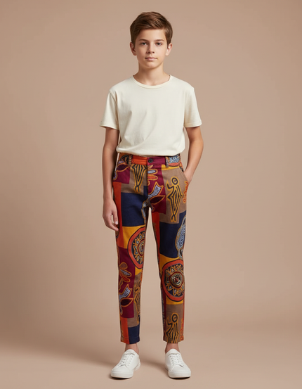 Pantalon Chino Imprimé Ethnique Multicolore Enfant - Coton