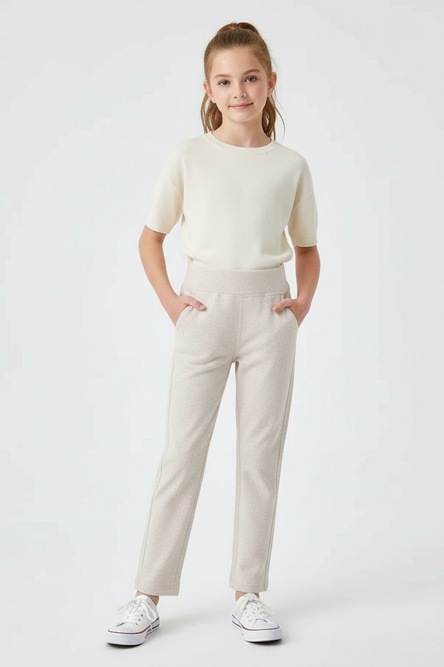 Pantalon Chino Beige Coton Élastique Droit Enfant - Molleton