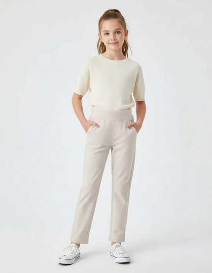 Pantalon Chino Beige Coton Élastique Droit Enfant - Molleton