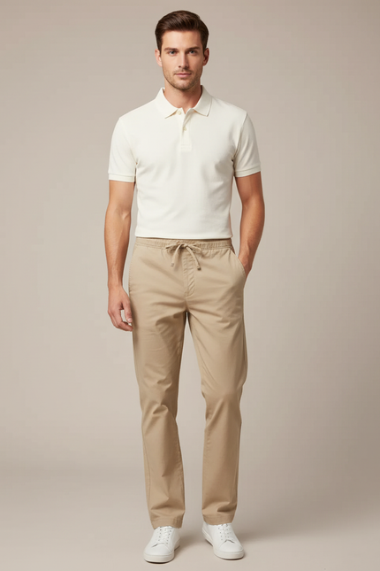 Pantalon Chino Homme Beige Coton Décontracté Ample