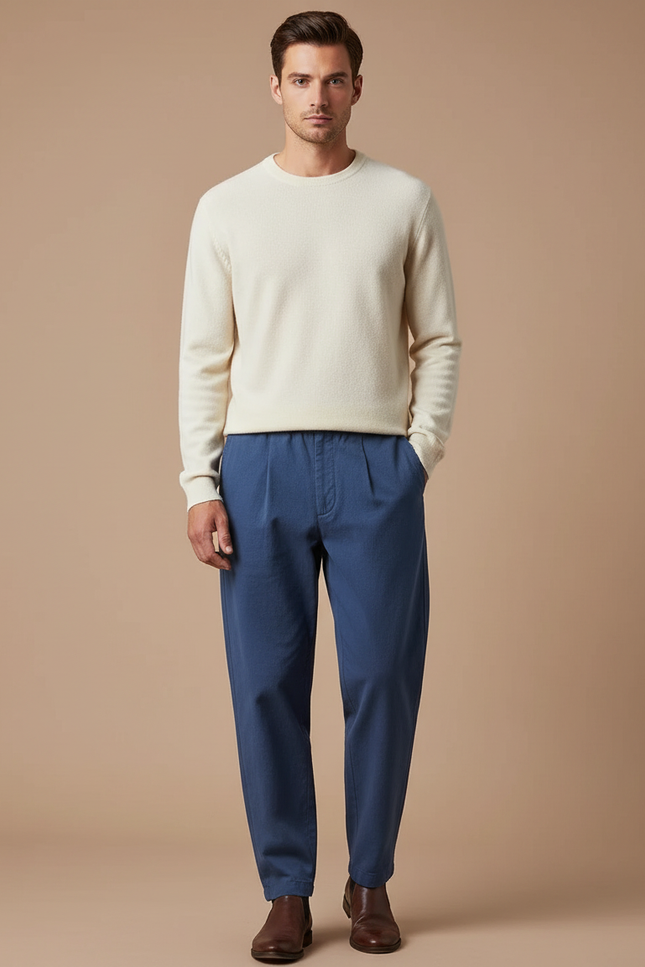 Pantalon Chino Bleu Marine Ample Coton Décontracté Homme