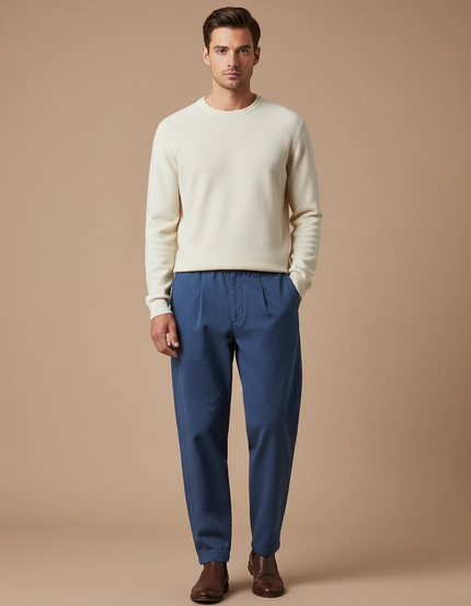 Pantalon Chino Bleu Marine Ample Coton Décontracté Homme