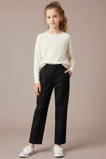 Pantalon Chino Noir Coupe Droite Élégant Enfant - Gabardine