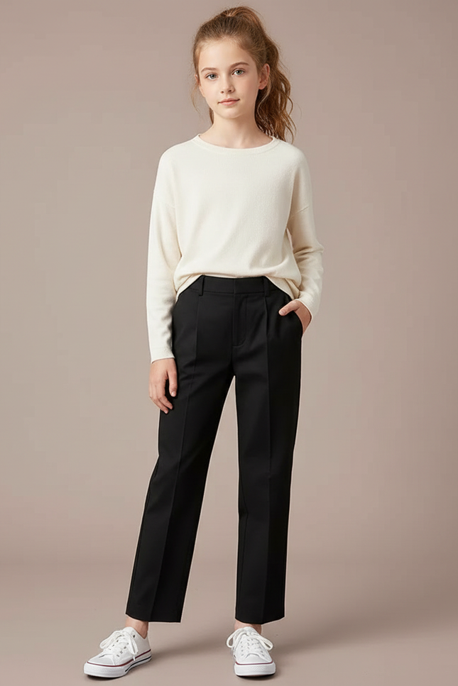 Pantalon Chino Noir Coupe Droite Élégant Enfant - Gabardine