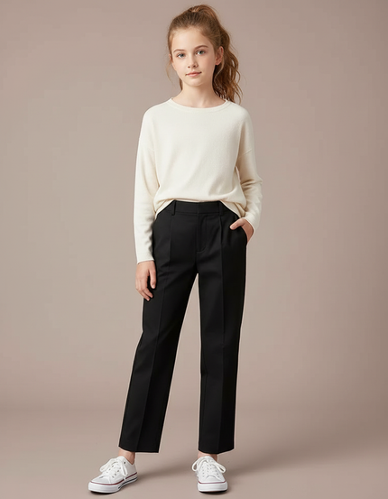 Pantalon Chino Noir Coupe Droite Élégant Enfant - Gabardine