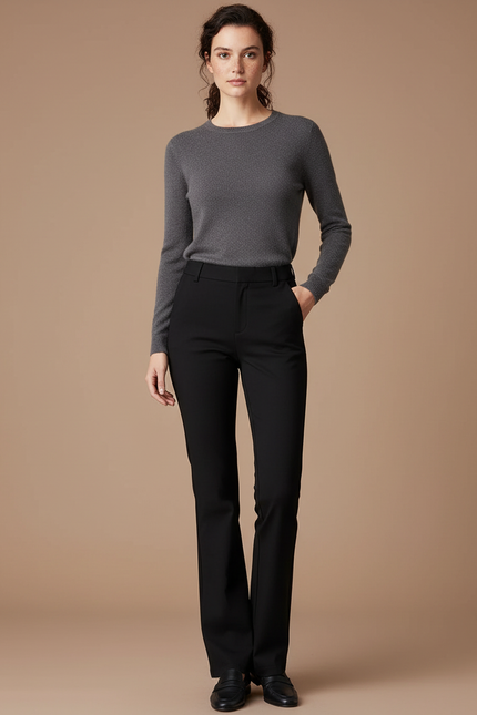 Pantalon Chino Noir Évasé Élégant Décontracté Femme - Gabardine