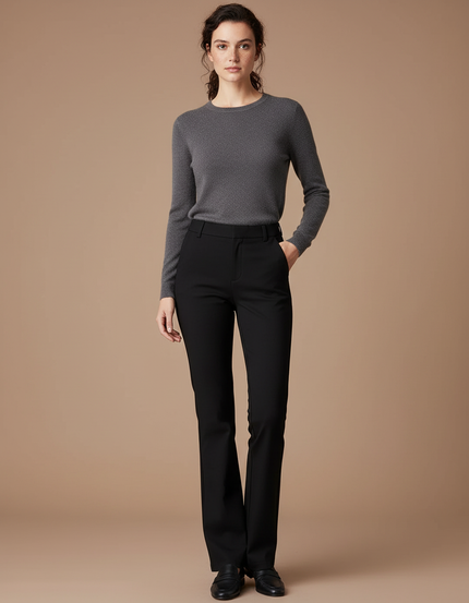 Pantalon Chino Noir Évasé Élégant Décontracté Femme - Gabardine