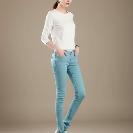 Pantalon Chino Femme Bleu Ciel Skinny Stretch Confortable - Coton