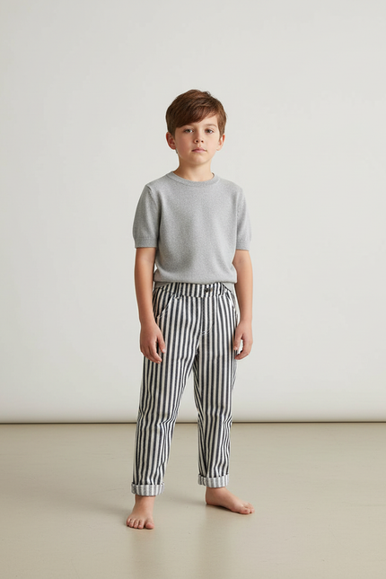 Pantalon Chino Rayé Noir Blanc Coton Enfant - Multicolore