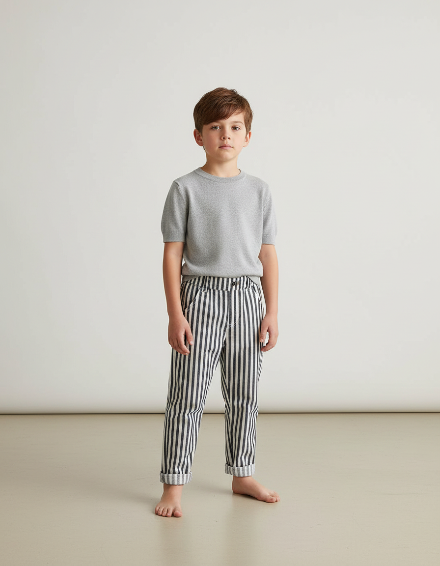 Pantalon Chino Rayé Noir Blanc Coton Enfant - Multicolore
